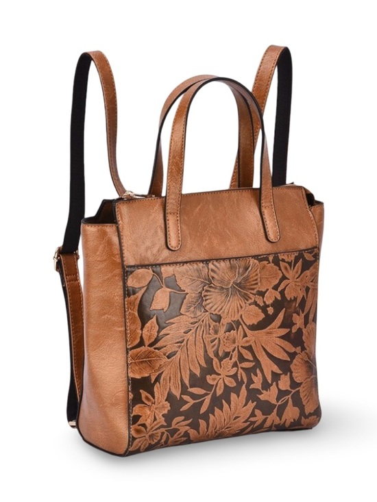 Mellow World Shia Convertible Backpack Purse in Cognac Tooled Vegan Leather main image 4